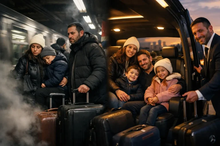 תיירים עם מזוודות בניו יורק – תחבורה ציבורית או הסעה פרטית