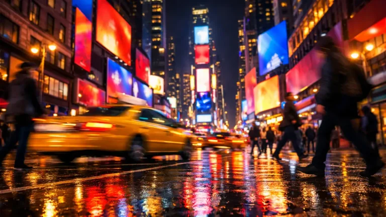 Times Square בלילה עם שלטי ניאון, ניו יורק